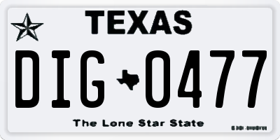 TX license plate DIG0477