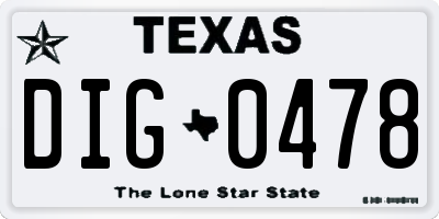 TX license plate DIG0478