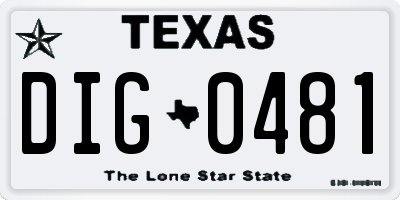 TX license plate DIG0481