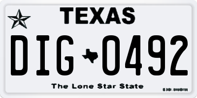 TX license plate DIG0492