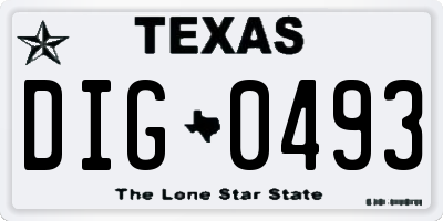 TX license plate DIG0493