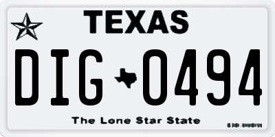 TX license plate DIG0494