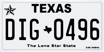 TX license plate DIG0496