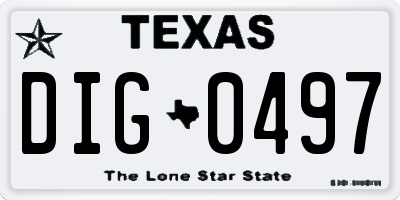 TX license plate DIG0497