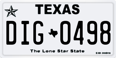 TX license plate DIG0498