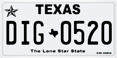 TX license plate DIG0520