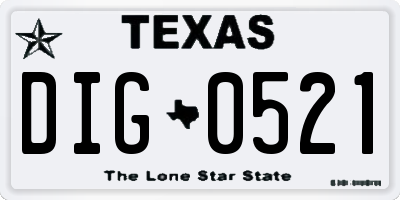 TX license plate DIG0521