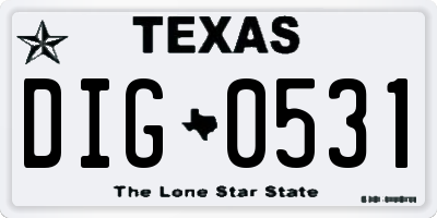 TX license plate DIG0531