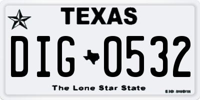 TX license plate DIG0532