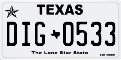 TX license plate DIG0533