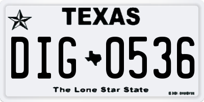 TX license plate DIG0536