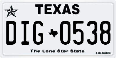 TX license plate DIG0538