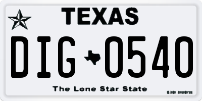 TX license plate DIG0540