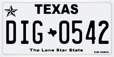 TX license plate DIG0542