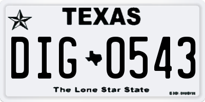 TX license plate DIG0543