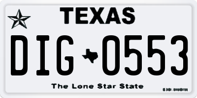 TX license plate DIG0553