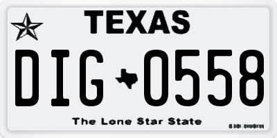 TX license plate DIG0558