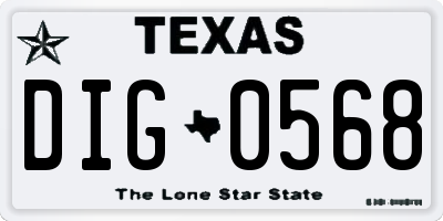 TX license plate DIG0568
