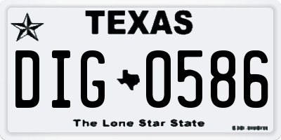 TX license plate DIG0586