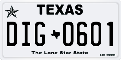 TX license plate DIG0601