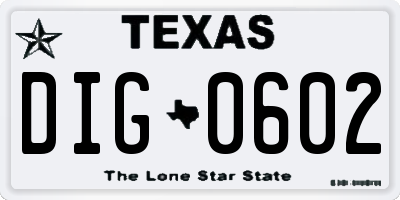 TX license plate DIG0602