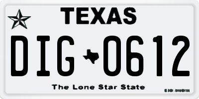 TX license plate DIG0612
