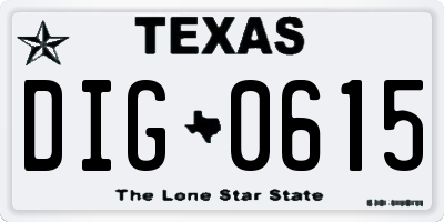 TX license plate DIG0615