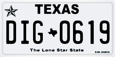 TX license plate DIG0619