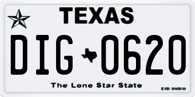 TX license plate DIG0620