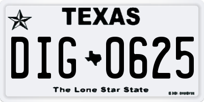 TX license plate DIG0625