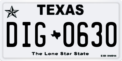 TX license plate DIG0630