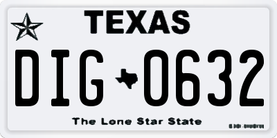 TX license plate DIG0632