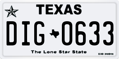 TX license plate DIG0633