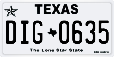 TX license plate DIG0635