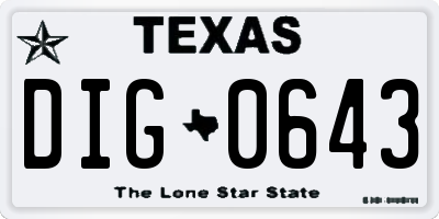 TX license plate DIG0643