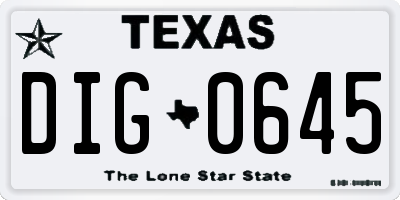 TX license plate DIG0645