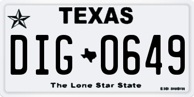 TX license plate DIG0649