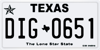 TX license plate DIG0651