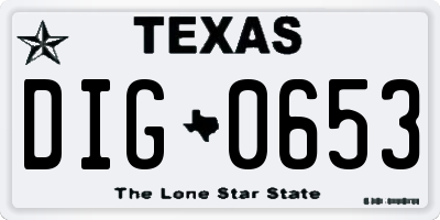 TX license plate DIG0653