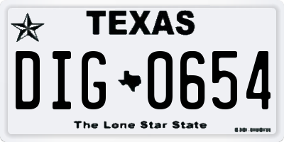 TX license plate DIG0654