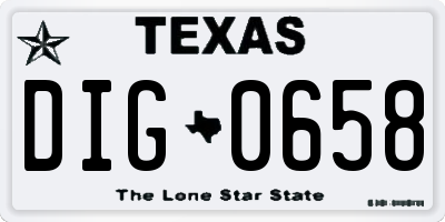 TX license plate DIG0658