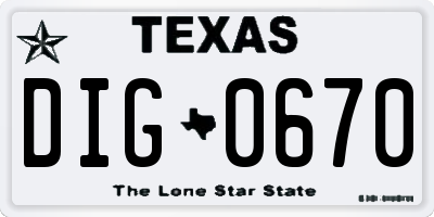 TX license plate DIG0670