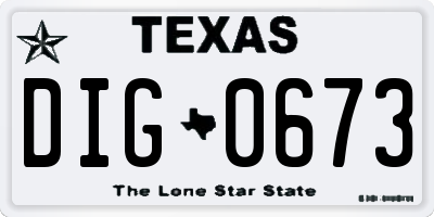 TX license plate DIG0673