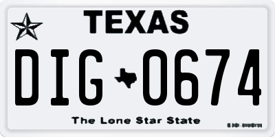 TX license plate DIG0674