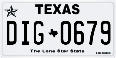 TX license plate DIG0679