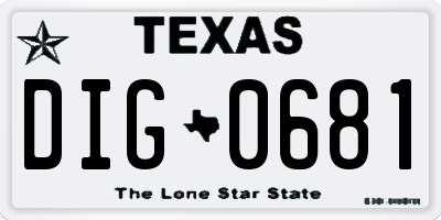 TX license plate DIG0681
