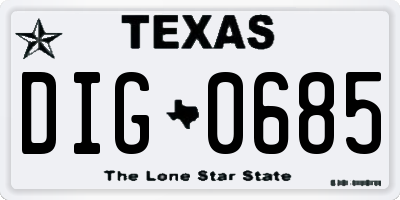 TX license plate DIG0685