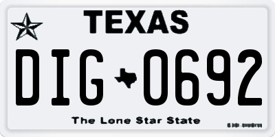 TX license plate DIG0692