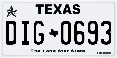 TX license plate DIG0693