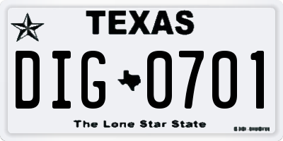 TX license plate DIG0701